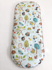Waterproof and padded bassinet liner for baby that fits Uppababy Vista V2 in a cute blue jungle animals cotton fabric