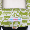 Ergobaby Ergo 360 Omni Compatible drool bib and dribble pads set. Padded and soft in a cotton citrus green scooter and car fabric- Mini Happy Me