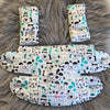 ergobaby Compatible Ergo 360, 360 Omni and Omni Breeze  carrier teething pads and bib cover made in a cute dog teal fabric.
