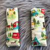 Padded harness strap covers in cute camping cotton fabric with animals
